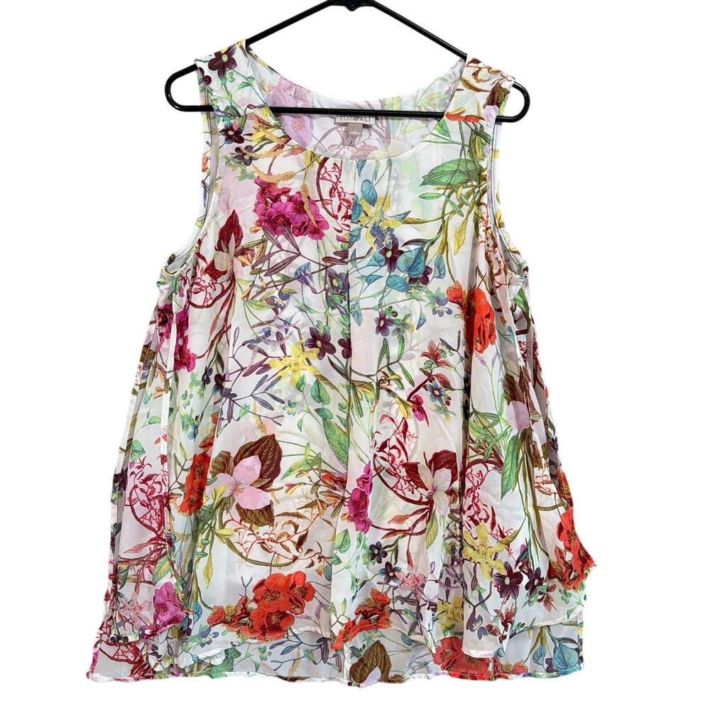 Rose & Ali Womens Blouse White Multicolor Floral Cape Sleeveless Boho Chic Large